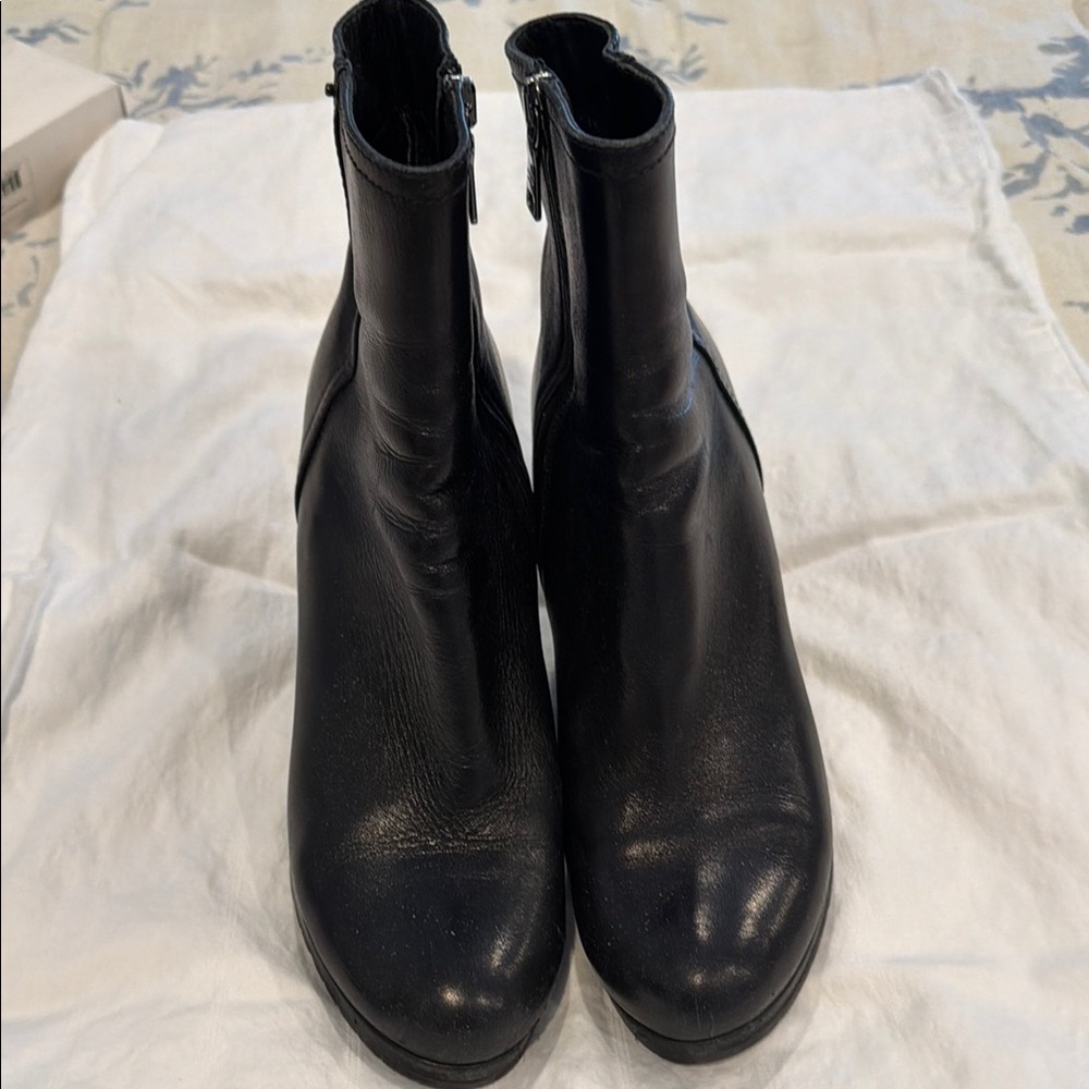 Prada Black Leather Ankle Booties with Side Zip